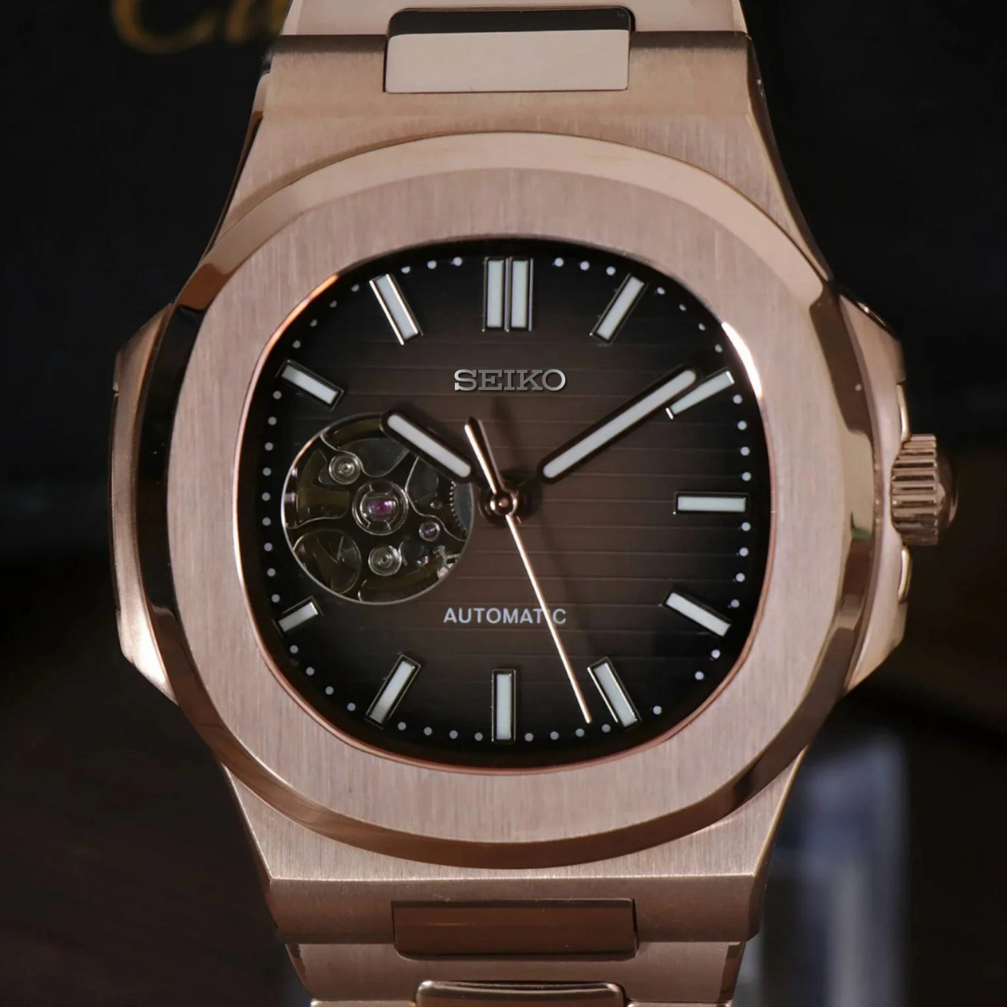 NAUTIKO ROSE GOLD CHOCOLATE OPEN HEART