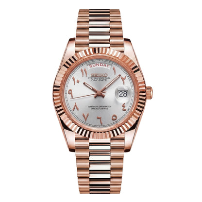 SEIKOJUST DAY-DATE WHITE ARABIC ROSE GOLD