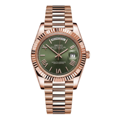 SEIKOJUST DAY-DATE MINT GREEN ROMAN (ROSE GOLD)