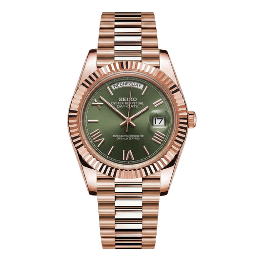 SEIKOJUST DAY-DATE MINT GREEN ROMAN (ROSE GOLD)