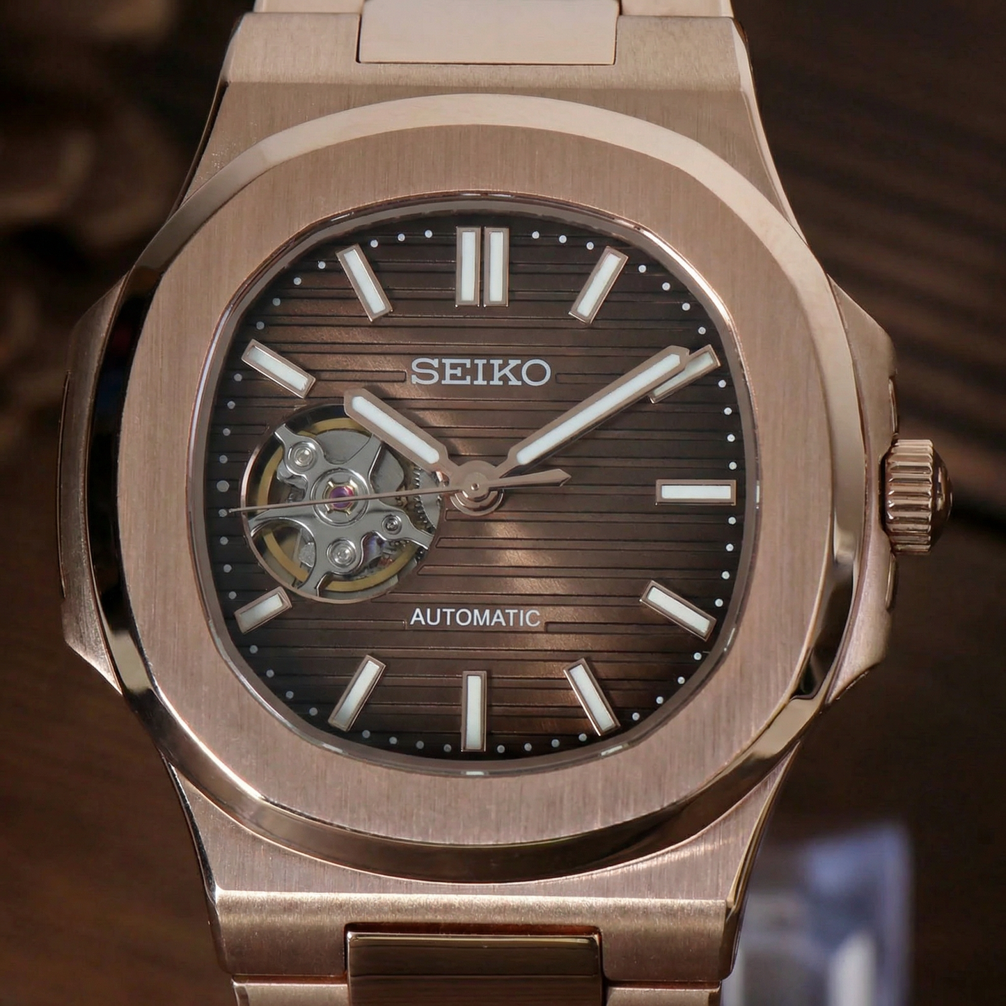 NAUTIKO ROSE GOLD CHOCOLATE OPEN HEART