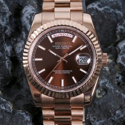 SEIKOJUST DAY-DATE CHOCOLATE ROSE GOLD