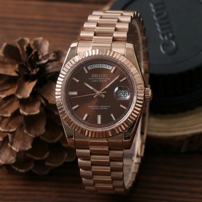 SEIKOJUST DAY-DATE CHOCOLATE ROSE GOLD