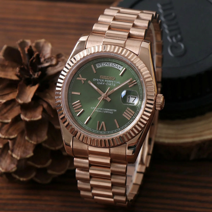 SEIKOJUST DAY-DATE MINT GREEN ROMAN (ROSE GOLD)