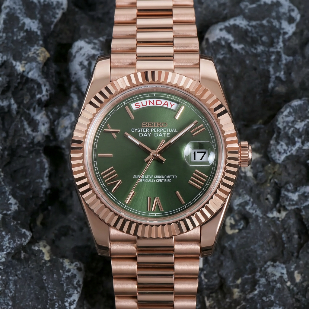 SEIKOJUST DAY-DATE MINT GREEN ROMAN (ROSE GOLD)